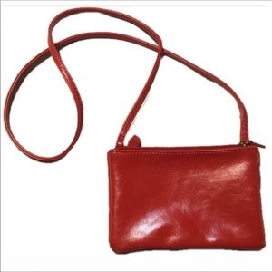 Red vegan leather crossbody 3 pocket bag